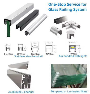 Lamel U Kanal Cam Balustrası Laminasyonlu Camla Üstte Taşlanmış Montaj