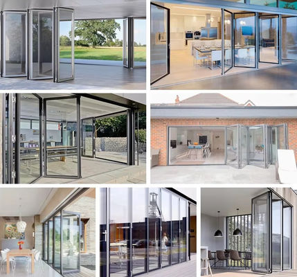 Enerji verimliliği Alüminyum Katlanabilir Kapı Kalın Profilli Cam Katlanabilir Kapı