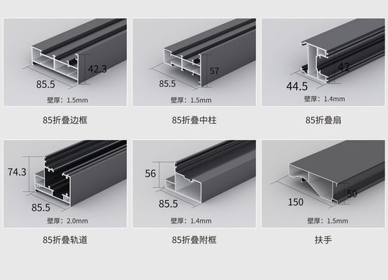 Yumuşak Katlanabilir Gri Alüminyum Çift Katlı Kapılar Özel Fırtına Direnci
