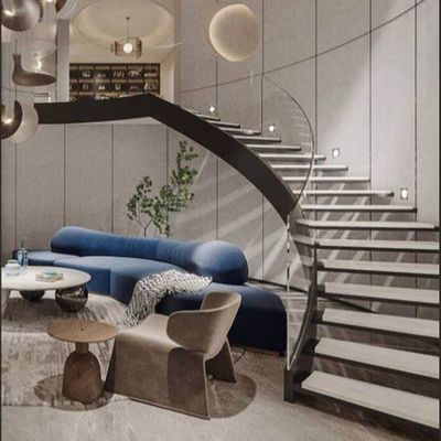 Ticari binalar için özel korkuluklar ve izlerle iç veya dış modern yüzen merdiven
