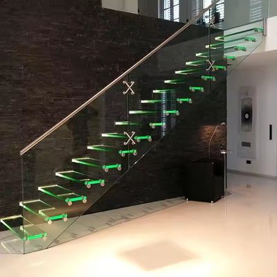 12 mm kalınlığında 900-2000 mm x 250-350 mm x 150-200 mm'lik bir tabanlı yüzen cam merdiven açık gri veya özel renkte