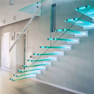 12 mm kalınlığında 900-2000 mm x 250-350 mm x 150-200 mm'lik bir tabanlı yüzen cam merdiven açık gri veya özel renkte