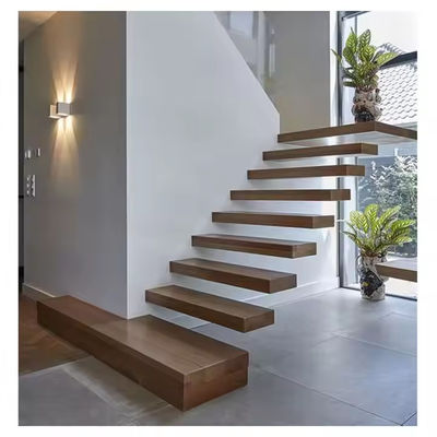 Özel Beechwood Yüzen Merdiven Cam Çitli ve LED Işıklar Satin Finish