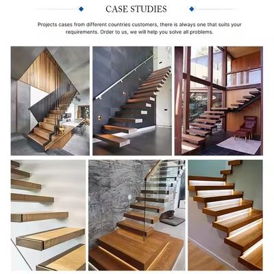 Özel Beechwood Yüzen Merdiven Cam Çitli ve LED Işıklar Satin Finish