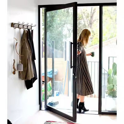 4-12mm Çift Camlı Alüminyum Pivot Kapısı Açık Cam ve Paslanmaz Çelik Ekran Ağı Malzemesi