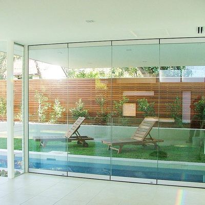 Çerçevesiz Bi Katlanmalı Çift Camlı Kapı Çekici Cam Patio Kapısı