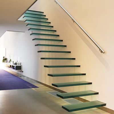 12 mm kalınlığında 900-2000 mm x 250-350 mm x 150-200 mm'lik bir tabanlı yüzen cam merdiven açık gri veya özel renkte