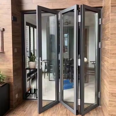 Çift Camlı Şeffaf Cam Kapı Ağır Hizmet Tipi Isı Yalıtımlı Katlanır Kapı