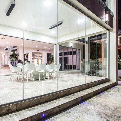 Çerçevesiz Bi Katlanmalı Çift Camlı Kapı Çekici Cam Patio Kapısı