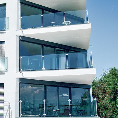 Alüminyum Düz Kavisli Çerçevesiz Bina Cam Paneli Balkon Korkuluk Küpeşte Sistemi